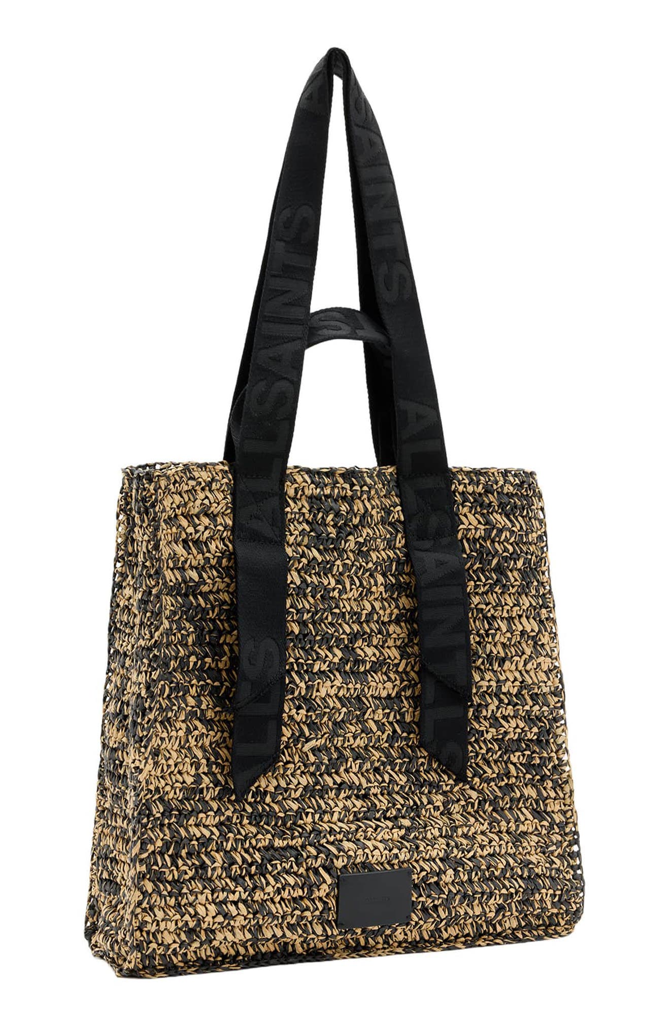 Lullah Straw Tote Bag, Alternate, color, BISCUIT/BLACK