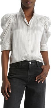 FRAME Gillian Puff Sleeve Stripe Silk Blouse