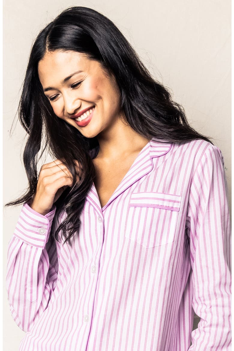 French Ticking Stripe Cotton Pajamas, Alternate, color, PURPLE
