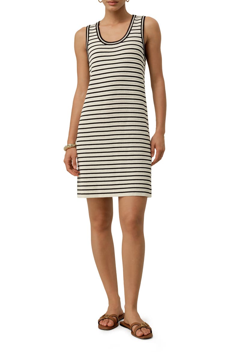 Women's Toscana Striped Pointelle Dress, Main, color, White With Black Stripes