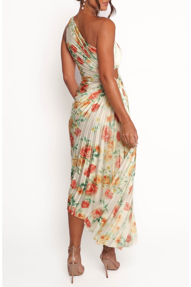 Kleo Floral Pleated One-Shoulder Satin Cocktail Dress, Alternate, color, YELLOW FLORAL