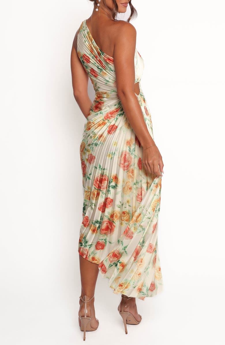 Petal & Pup Kleo Floral Pleated One-Shoulder Satin Cocktail Dress, Alternate, color, Yellow Floral