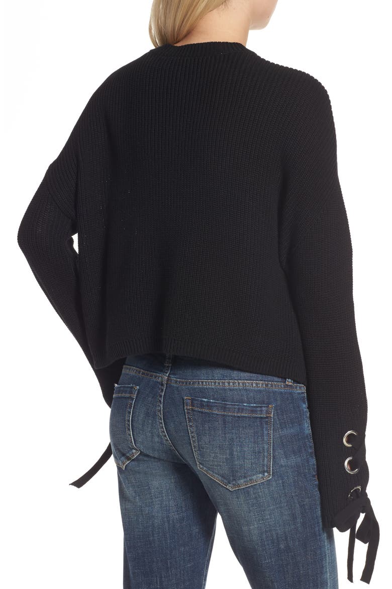 Grommet Sleeve Pullover, Alternate, color, BLACK