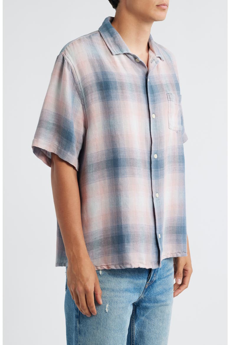 Bethany Plaid Linen & Cotton Button-Up Shirt, Alternate, color, BLUE