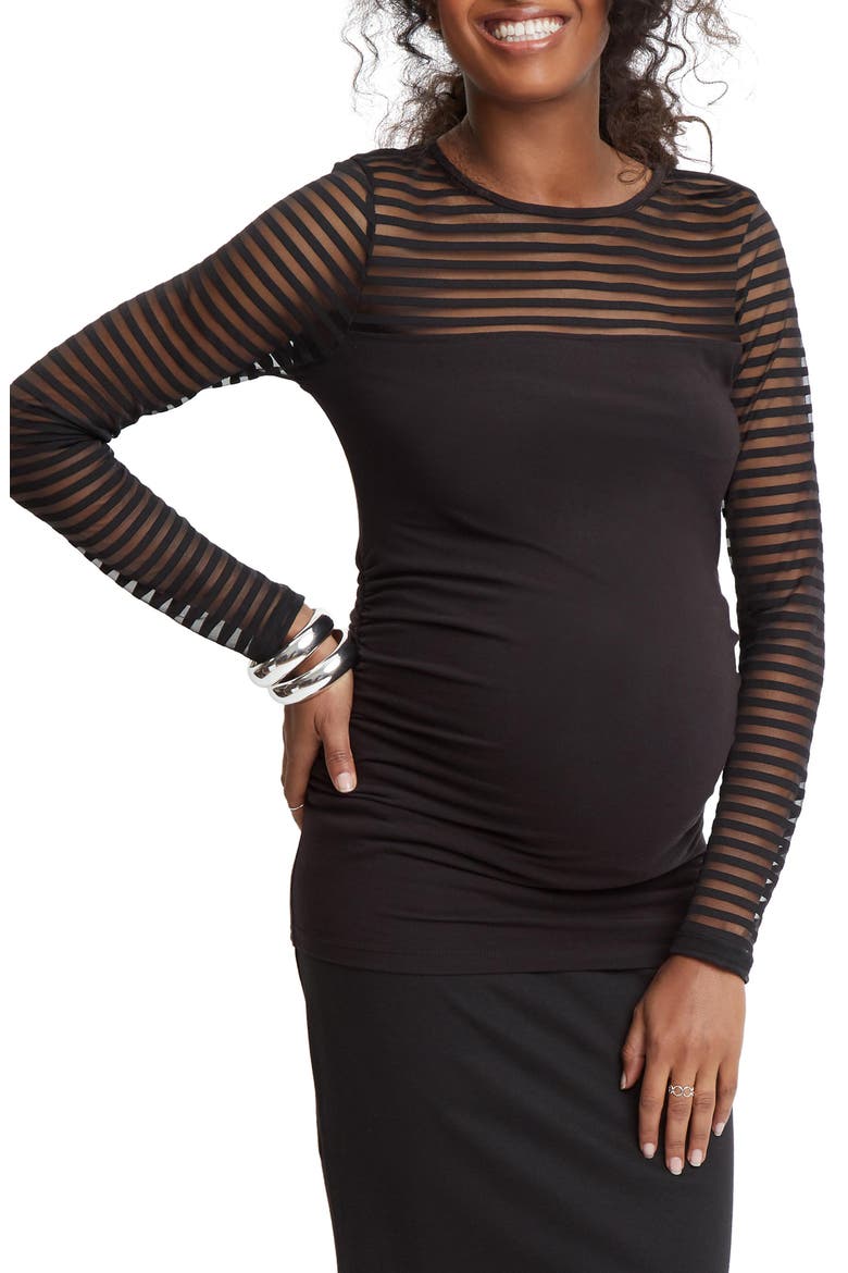 Shadow Stripe Maternity Top, Main, color, BLACK
