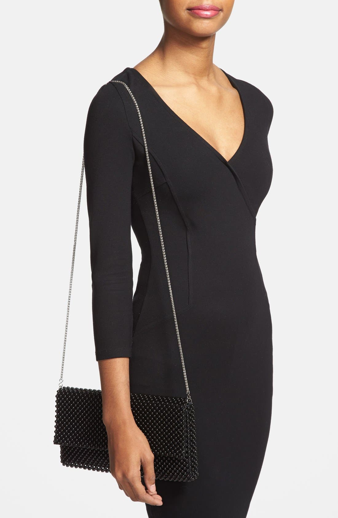 Beaded Mesh Clutch, Alternate, color, BLACK
