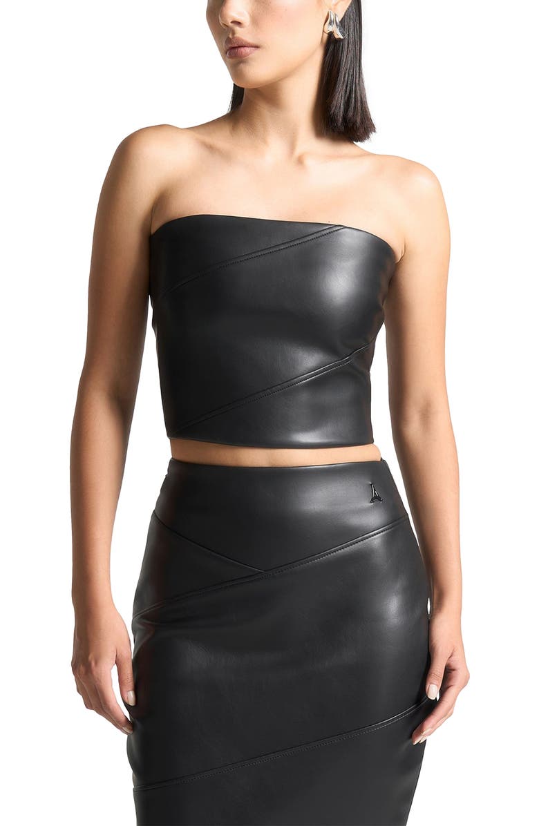 Manière De Voir Bandeau Leather Corset Top, Main, color, Black