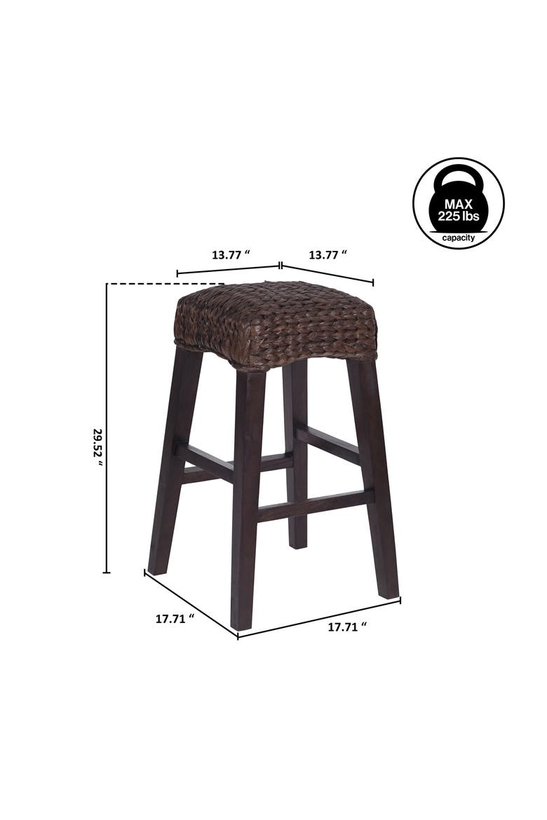 Maui Hyacinth/Wood Backless Stool, Woven Seat with Natural Wood Frame, Alternate, color, Dark Brown (29.5" Bar Stool)