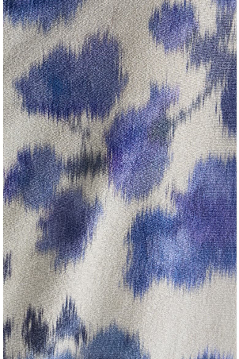 Tullya Ikat Floral Bubble Sleeve Stretch Silk Top, Alternate, color, BLUE