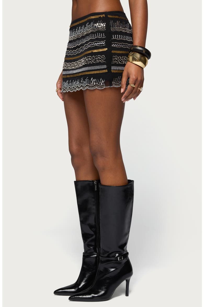Neah Embellished Beaded Sequin Miniskirt, Alternate, color, BLACK