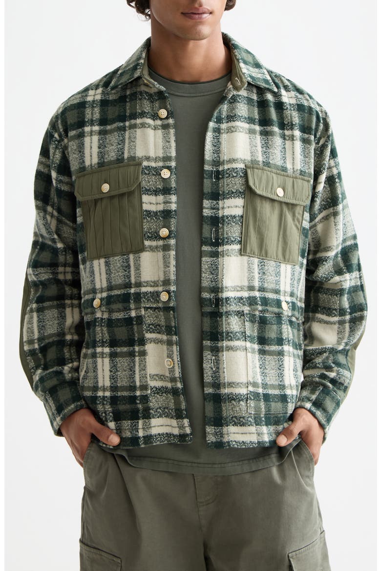 Plaid Patchwork Regular Fit Button-Up Shirt, Main, color, THYME CHECK