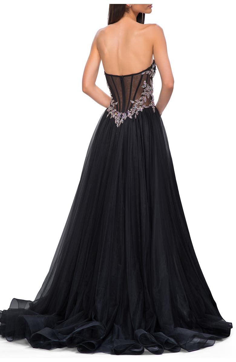 La Femme A-line Tulle Prom Dress with Stunning Floral Beaded Design, Alternate, color, Black