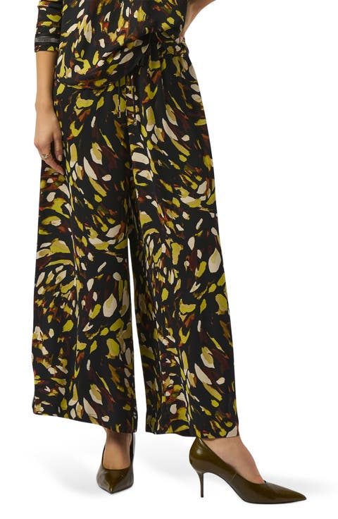 Animal Print Micro Twill Wide Leg Pants
