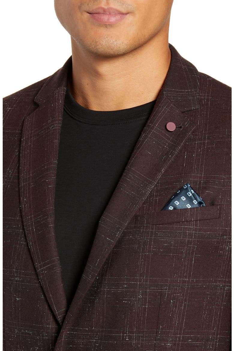 Ddar Slim Fit Bouclé Check Sport Coat, Alternate, color, DARK RED