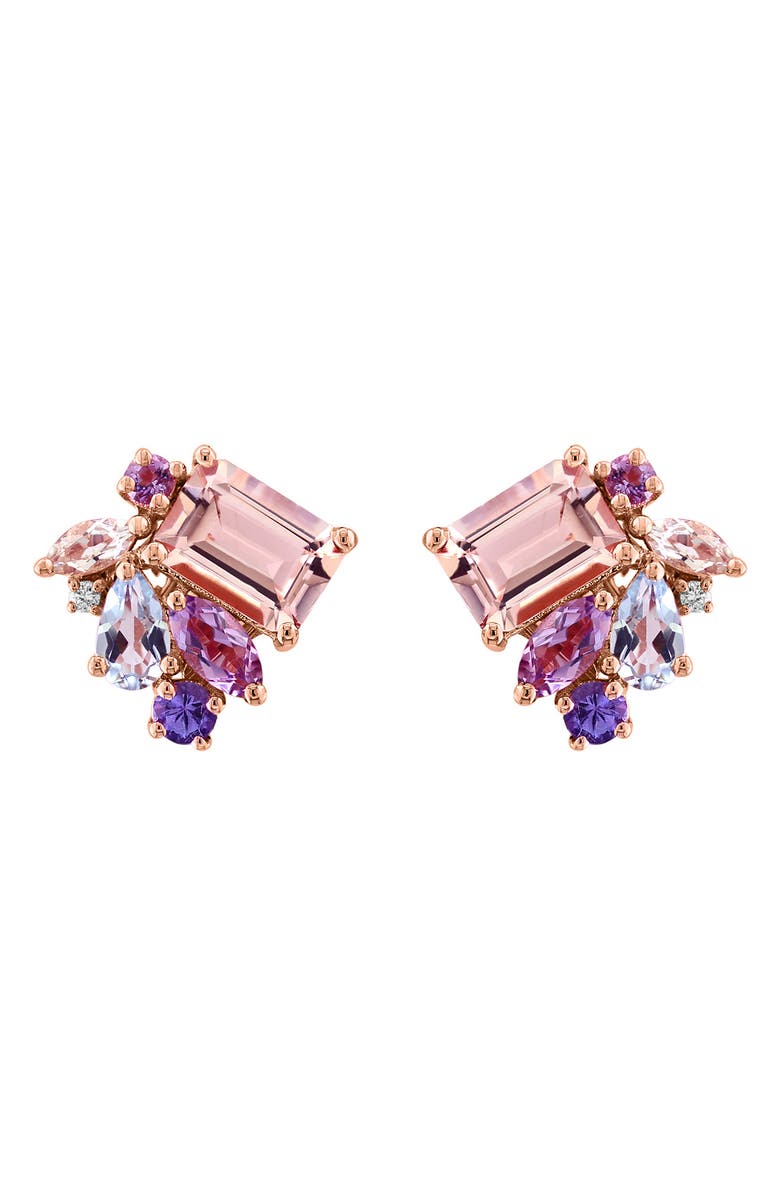 EFFY 14K Rose Gold Multi Amethyst Aquamarine Morganite Tanzanite & Diamond Stud Earrings, Main, color, Rose Gold Multi