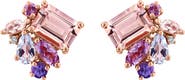 EFFY 14K Rose Gold Multi Amethyst Aquamarine Morganite Tanzanite & Diamond Stud Earrings