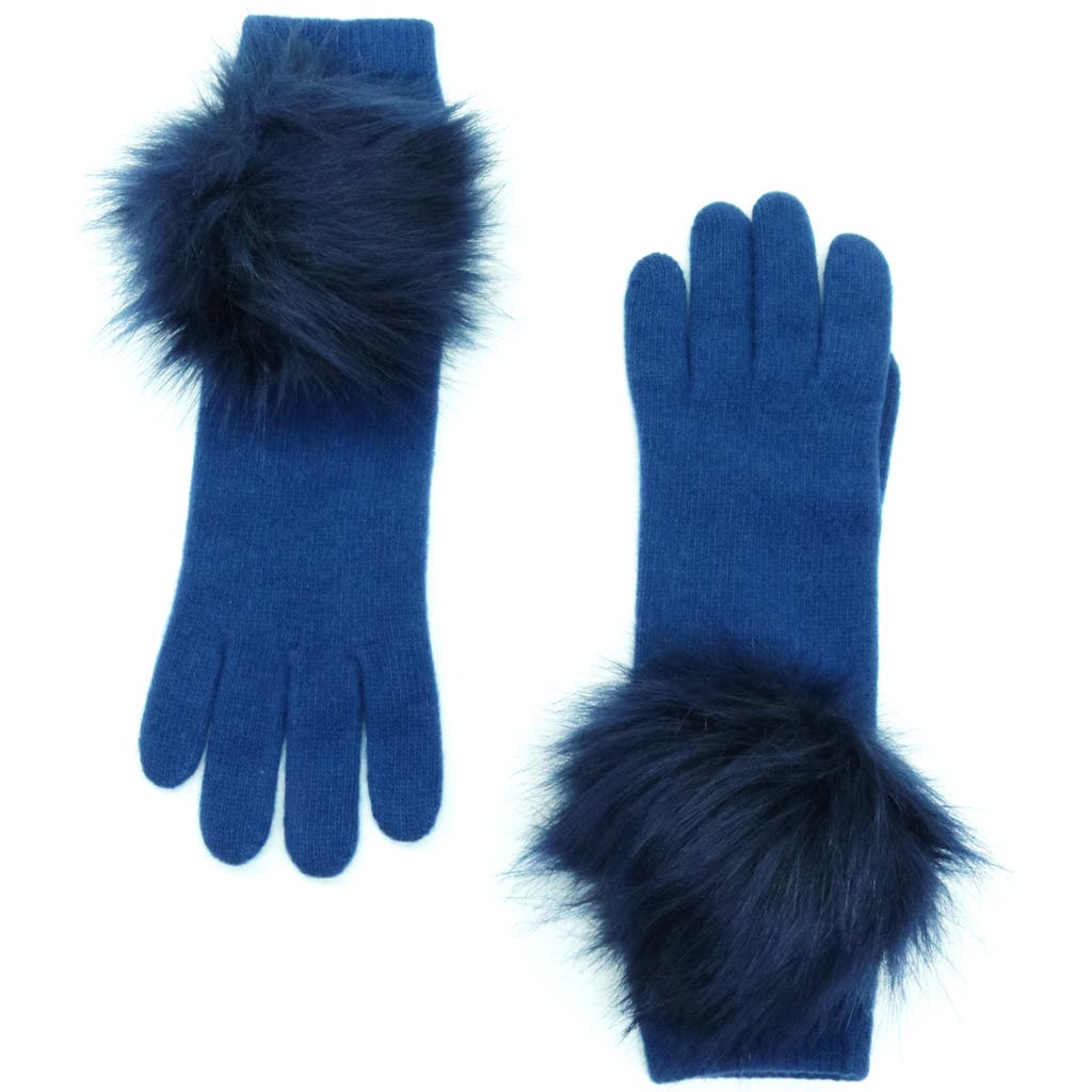 Portolano Cashmere Gloves With Pom In Blue