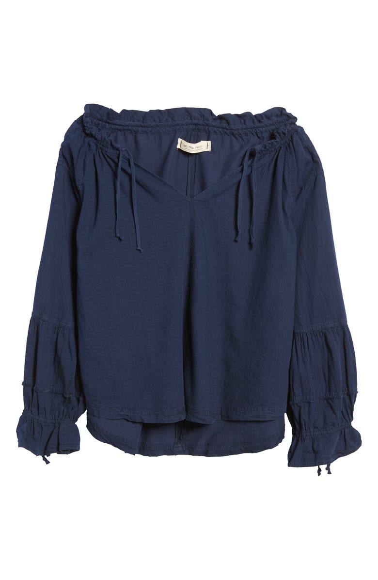 Free People Alpine Denim Tie Neck Top, Alternate, color,