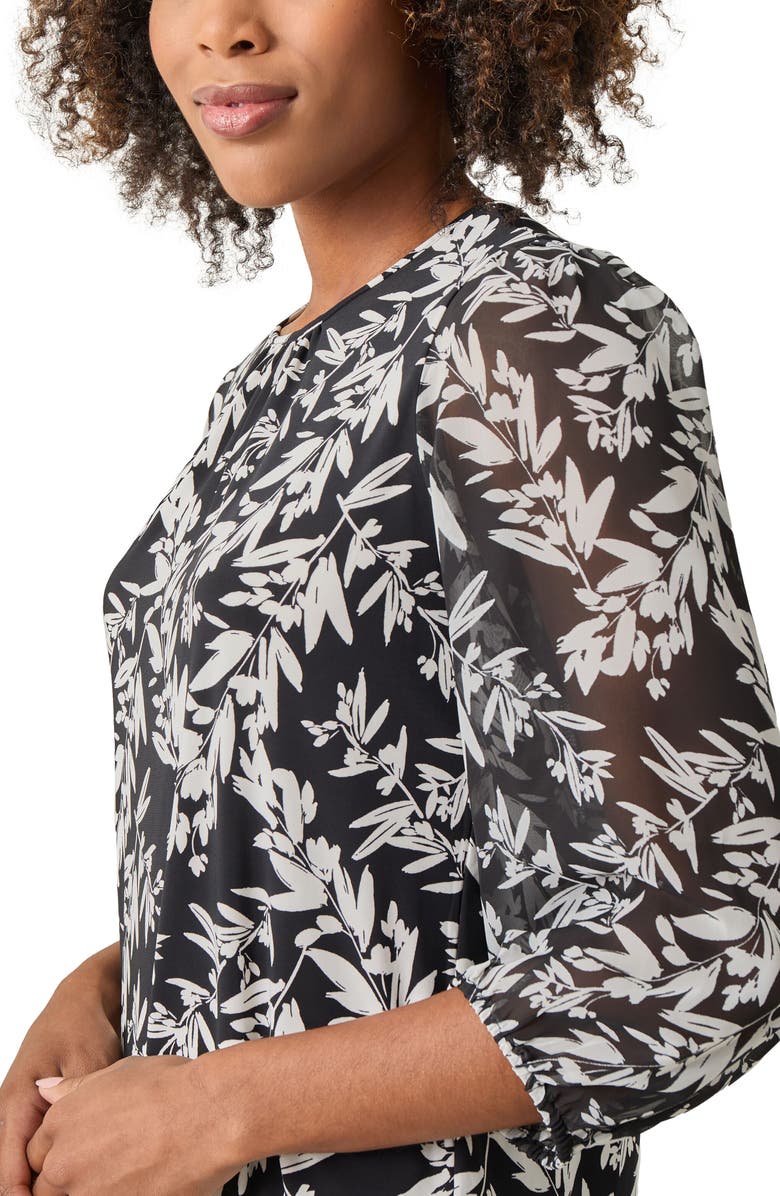 KASPER Shirred Neck Three-Quarter Sleeve Stretch Top, Alternate, color,