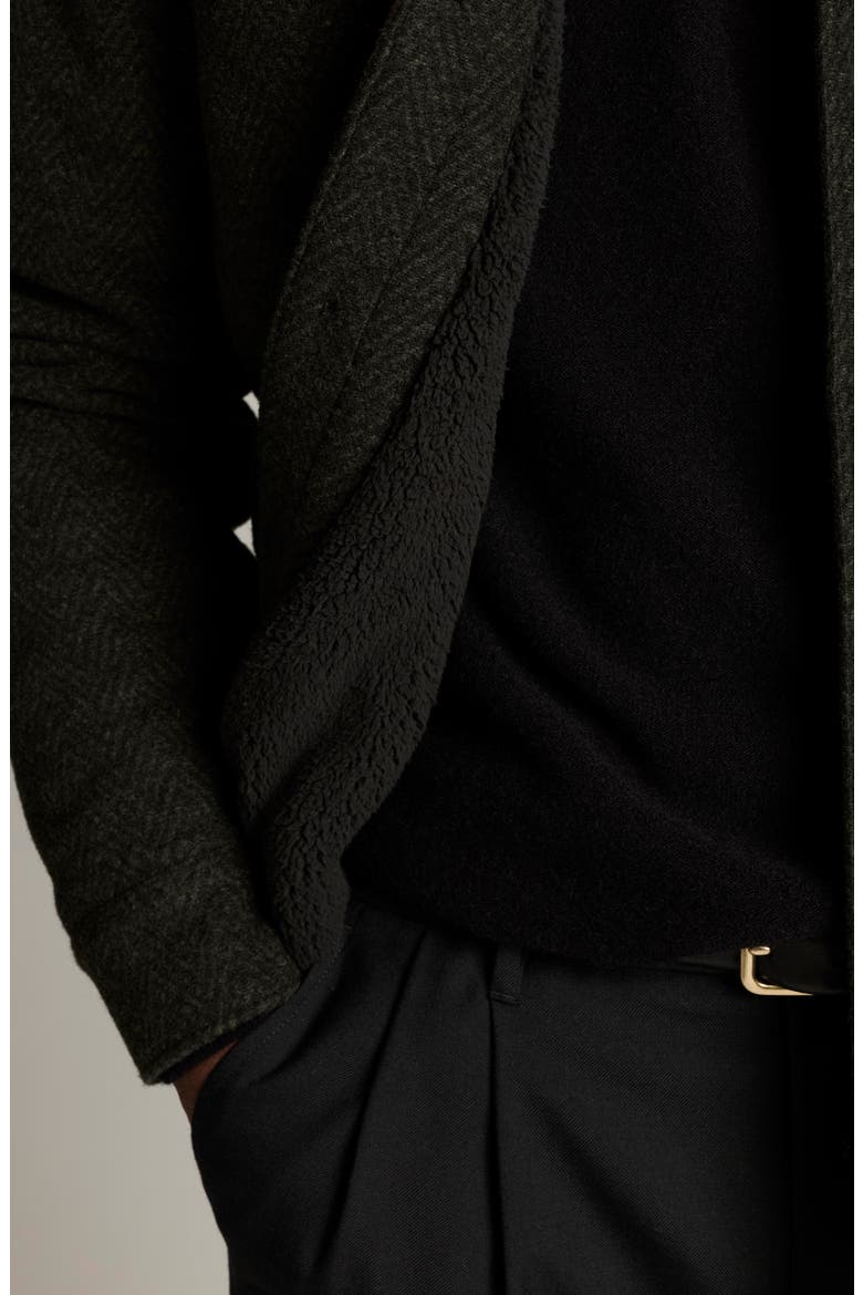 Herringbone Faux Shearling Lined Shirt Jacket, Alternate, color, BARRON GREEN/ BLACK
