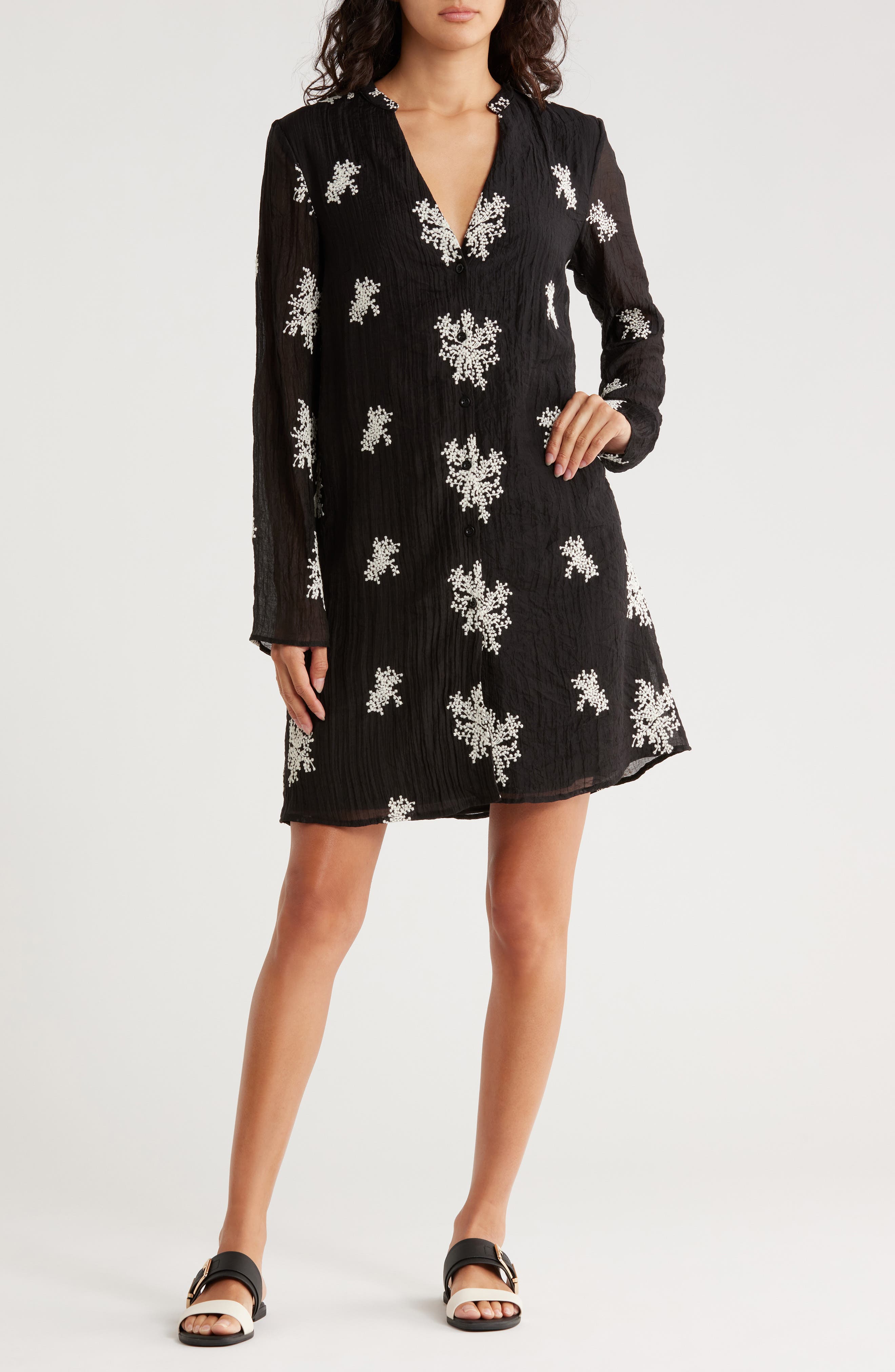 AREA STARS Mandi Embroidered Long Sleeve Shift Dress