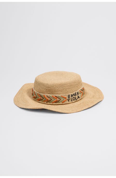 Raffia Boater With Embroidered Band