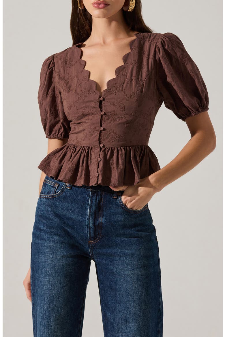 Arely Embroidered Cotton Button-Up Top, Main, color, BROWN