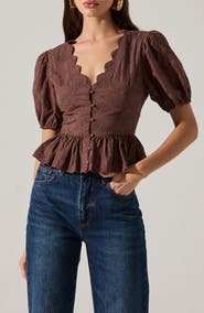 ASTR the Label Arely Embroidered Cotton Button-Up Top