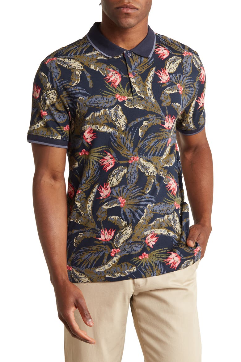 Tropical Print Knit Polo, Main, color, NAVY