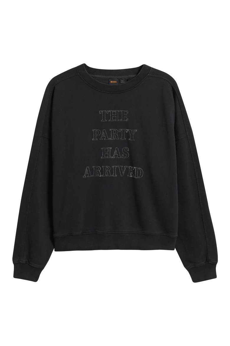 Eland Party Time Embellished Cotton Graphic Sweatshirt, Alternate, color, BLACK