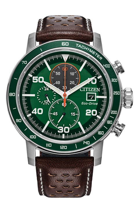 Brycen Leather Strap Chronograph Watch, 44mm