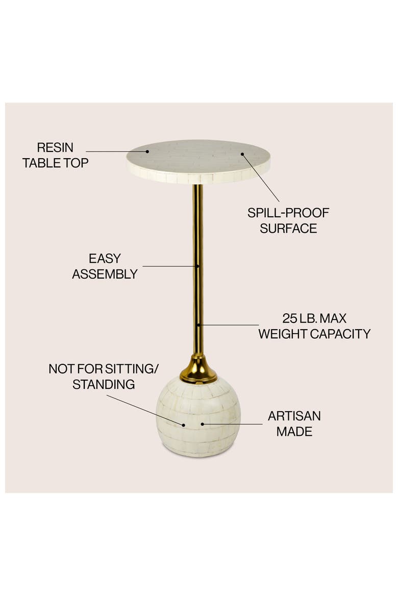Evelyn Modern Glam Metal/Resin Mosaic Pedestal Drink Table, Alternate, color, White