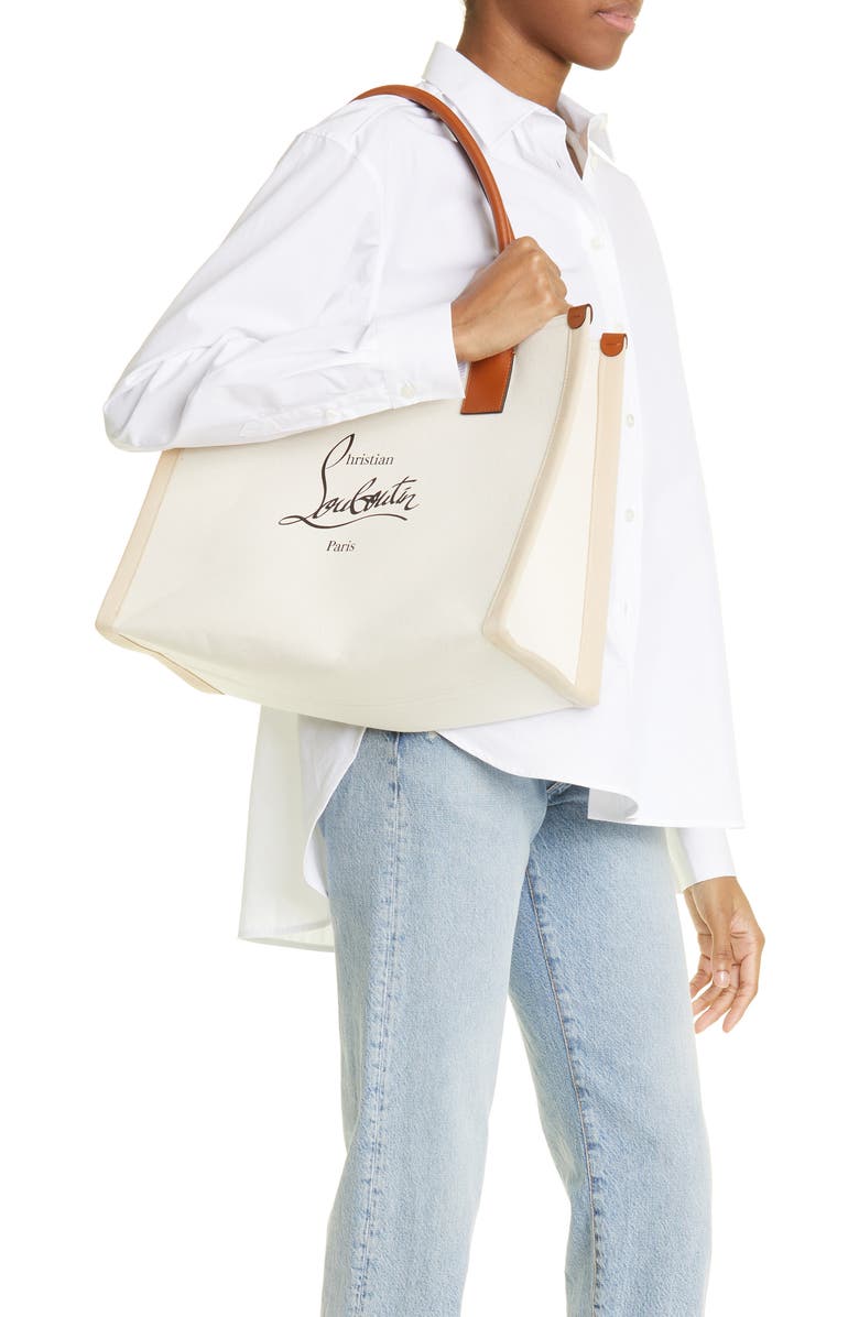 Christian Louboutin Large Nastroloubi Canvas Tote, Alternate, color, Natural/ Cuoio/ Black/ Natural