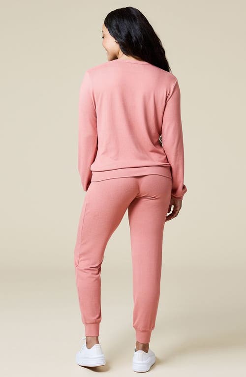Softies Dream Jersey Long Sleeve Crew Neck Lounge Set With Jogger Pant In Copper Rose