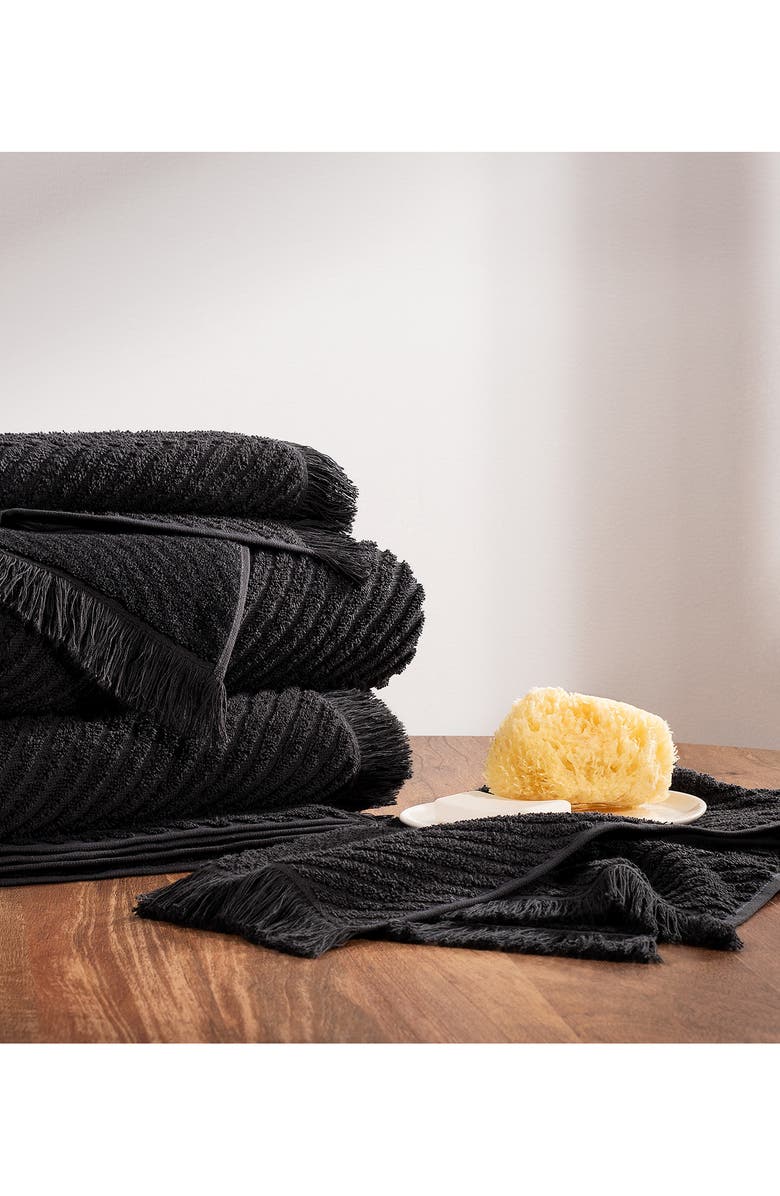 DKNY Pure 4-Piece Herringbone Cotton Bath Towel & Hand Towel Set, Alternate, color, Black