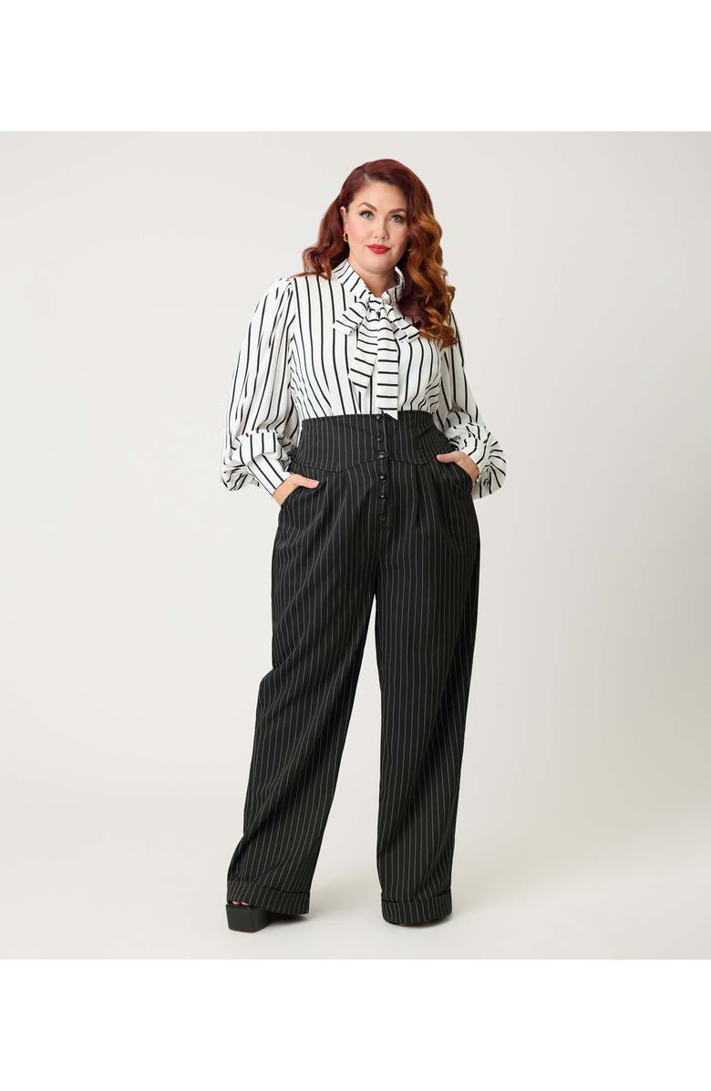 Unique Vintage Plus Size High Waist Trouser, Main, color, Black Pinstripe