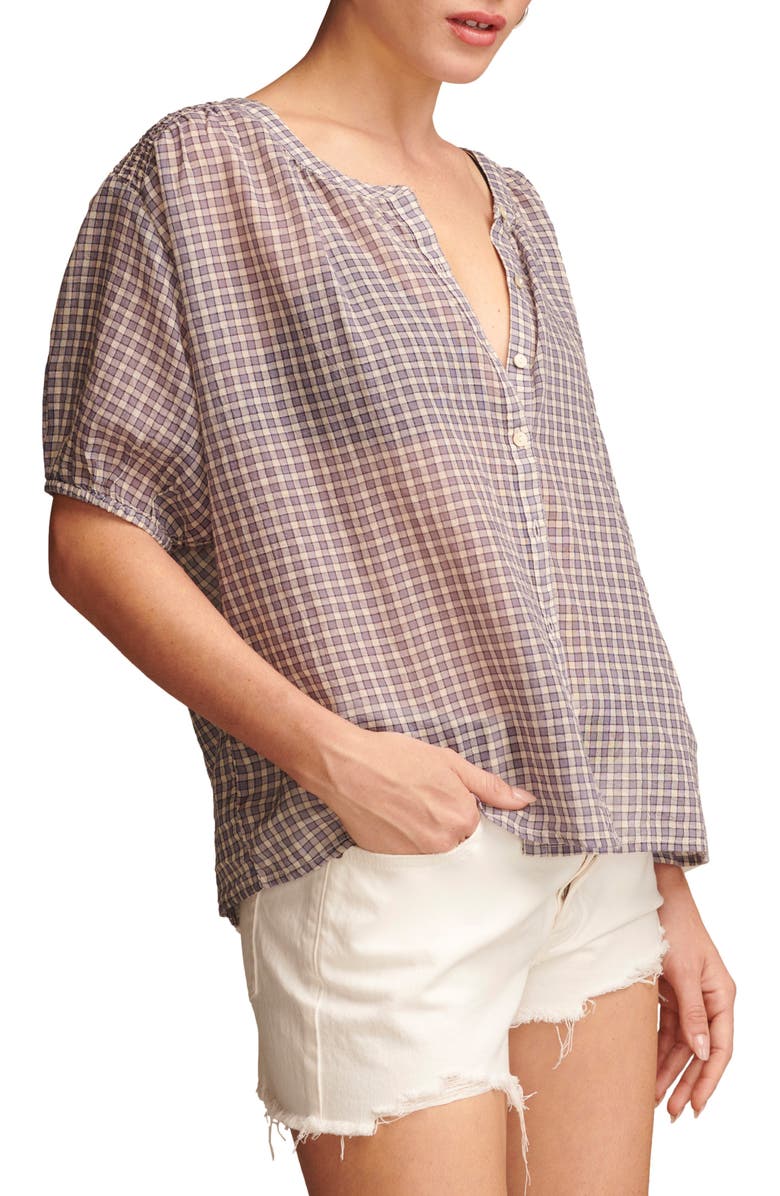 Lucky Brand Check Cotton Button-Up Shirt, Alternate, color, Purple Check