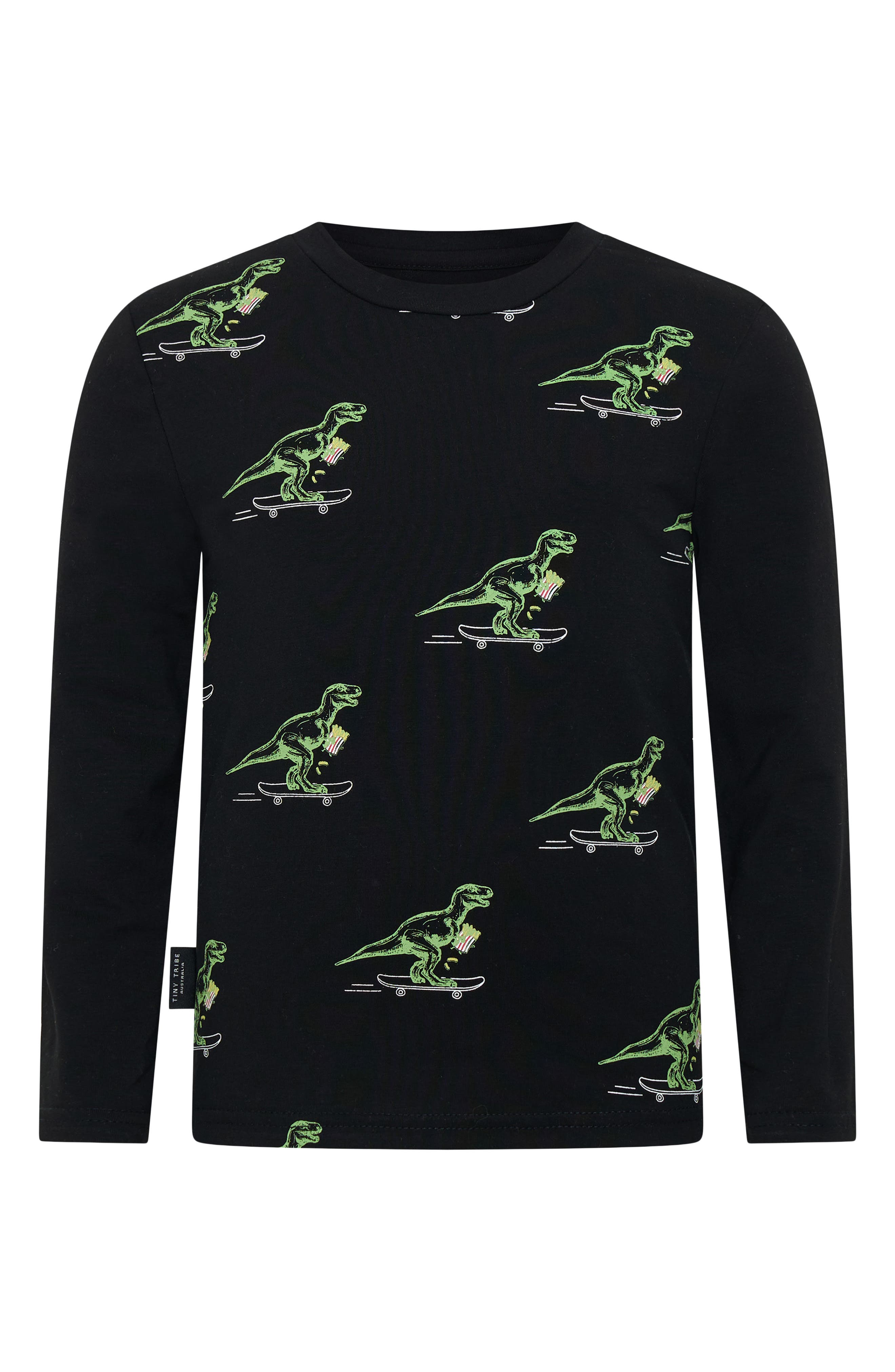 TINY TRIBE Kids' Skating Dino Long Sleeve Graphic T-Shirt