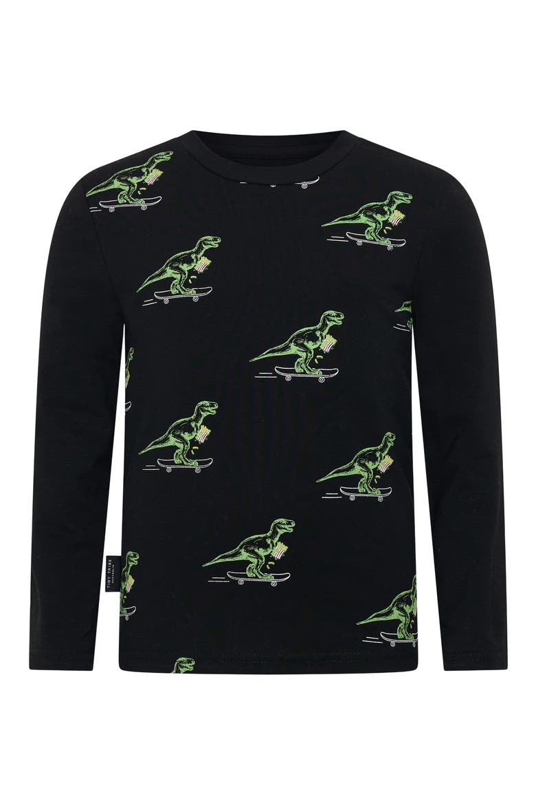 Kids' Skating Dino Long Sleeve Graphic T-Shirt, Main, color, BLACK