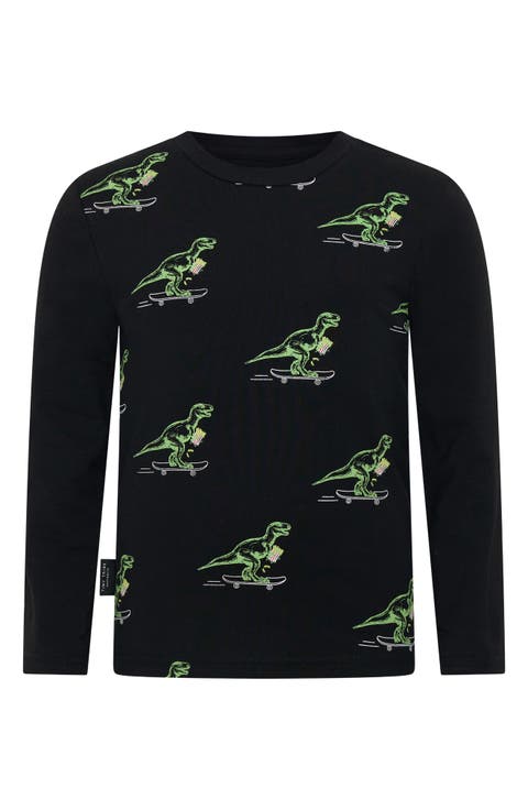 Kids' Skating Dino Long Sleeve Graphic T-Shirt (Toddler & Little Kid)