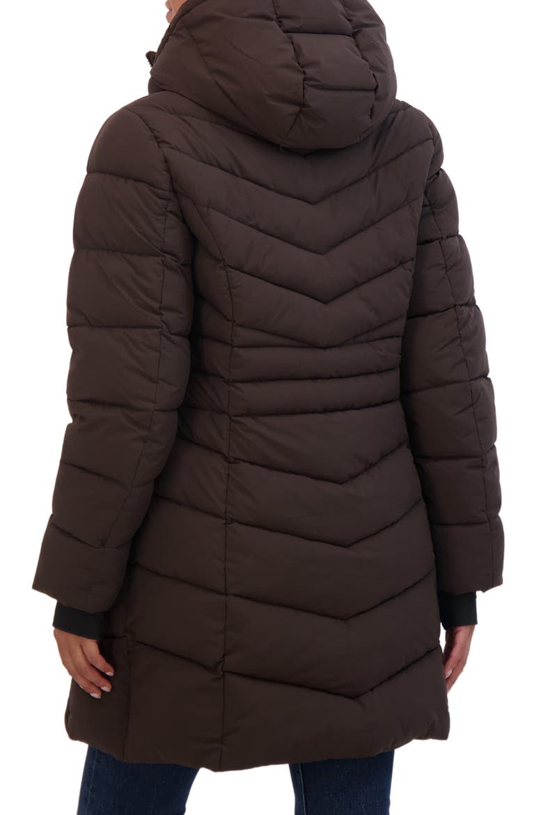 Water Resistant Hooded Long Puffer Jacket, Alternate, color, BROWN