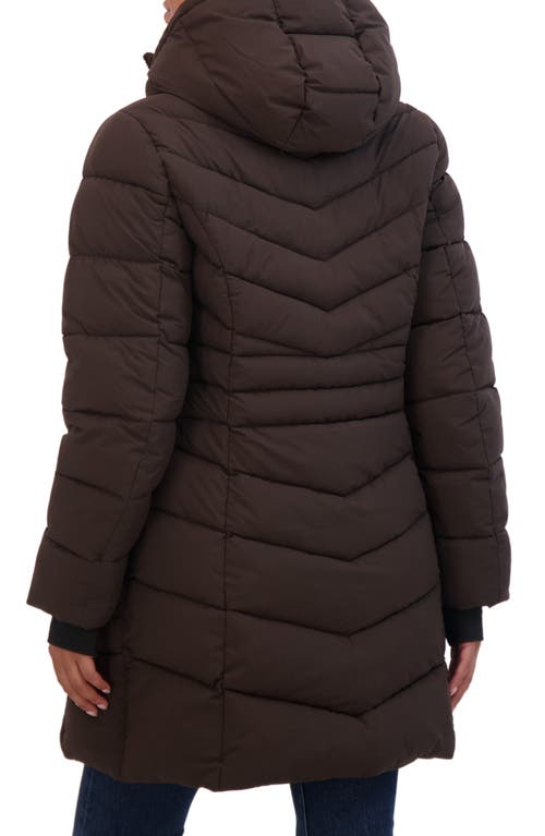 Sebby Water Resistant Hooded Long Puffer Jacket In Brown