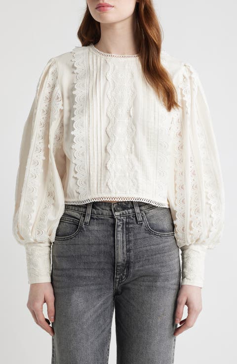 Hart Lace Embroidered Bishop Sleeve Top