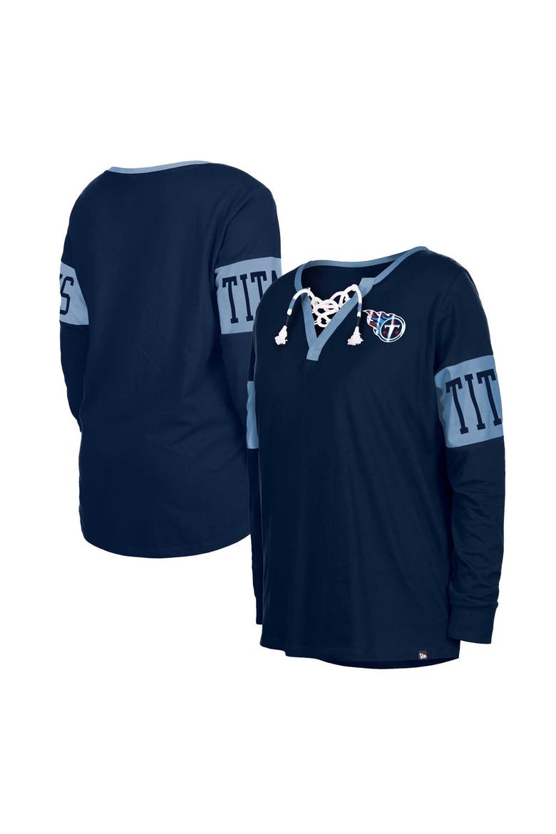Women's New Era Navy Tennessee Titans Lace-Up Notch Neck Long Sleeve T-Shirt, Alternate, color, Navy