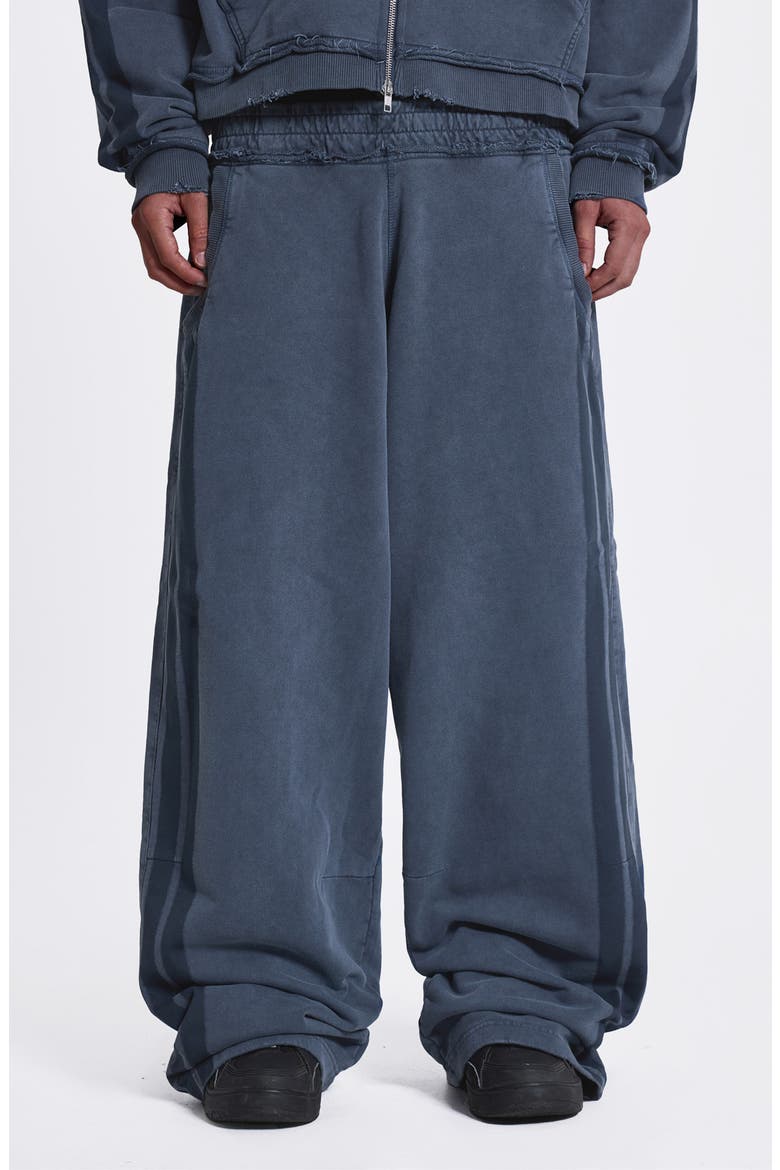 Oversize Sporty Stripe Denim Wash Cotton Sweatpants, Main, color, BLUE