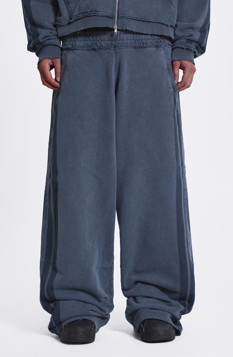 Oversize Sporty Stripe Denim Wash Cotton Sweatpants