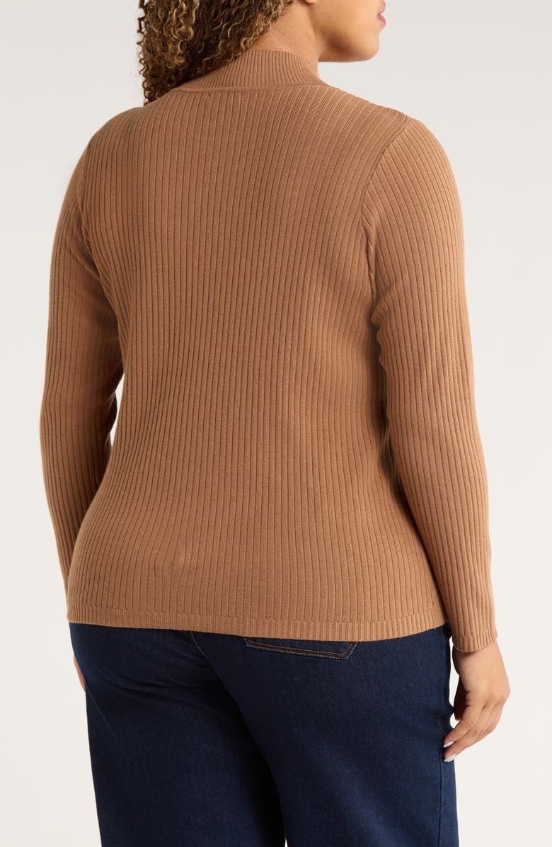 Jones New York Sutton Mock Neck Long Sleeve Cotton Blend Sweater, Alternate, color, Caramel