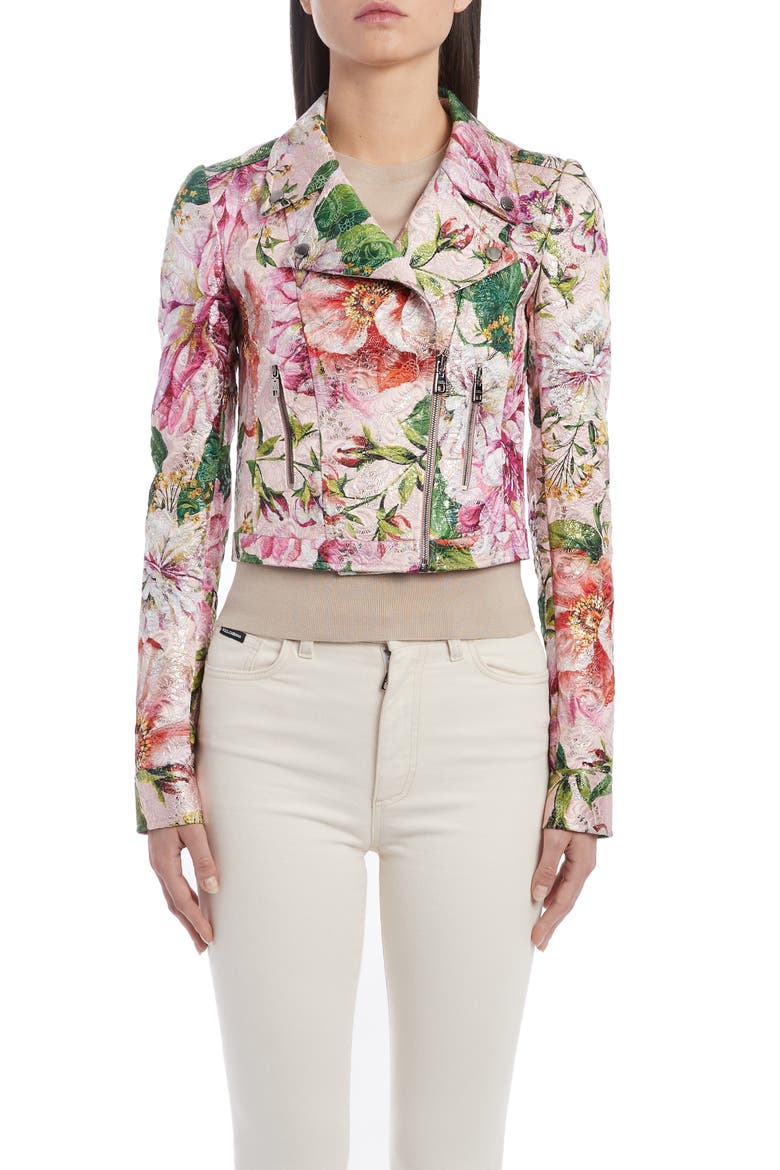 Floral Brocade Moto Jacket, Alternate, color, PINK FLORAL