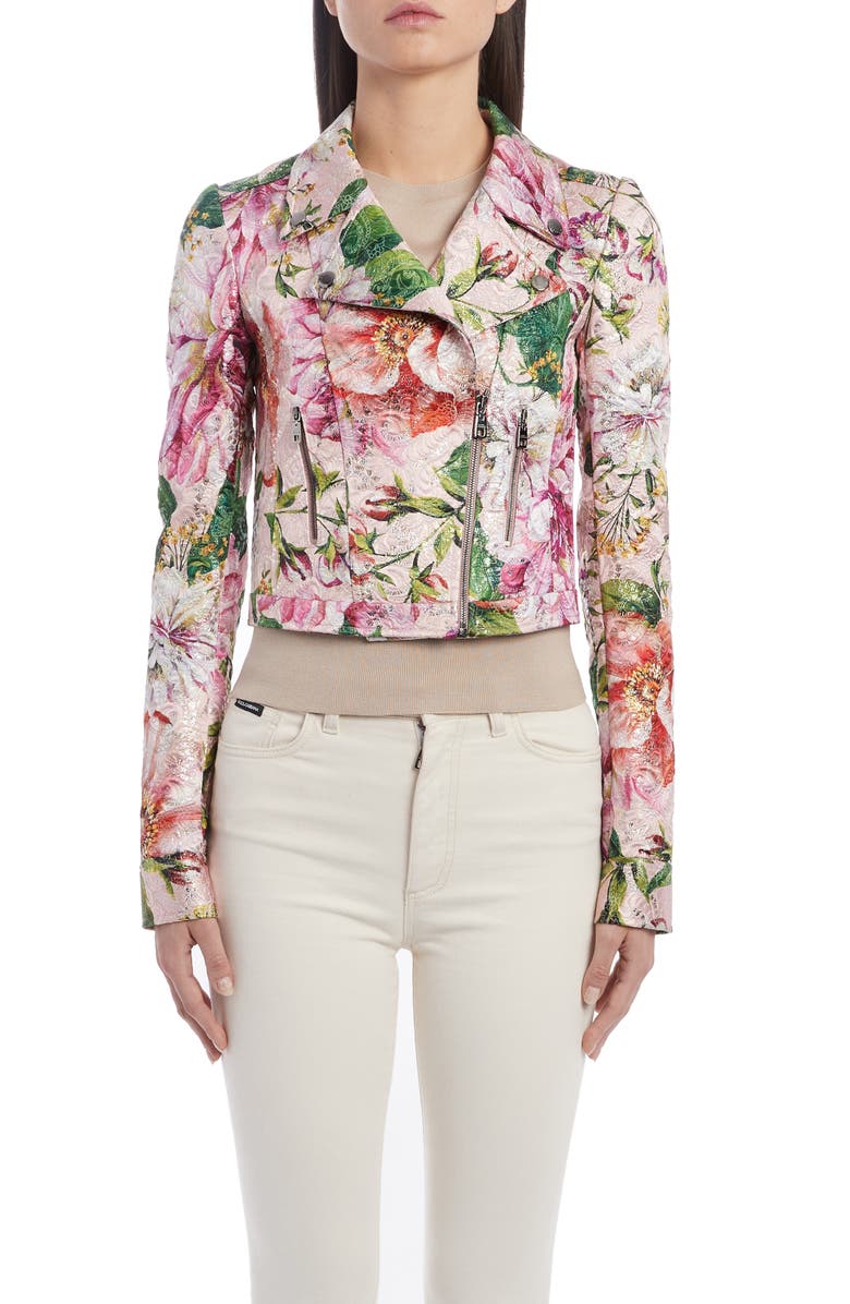 Dolce&Gabbana Floral Brocade Moto Jacket, Alternate, color,