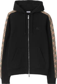 Burberry EKD Embroidered Check Trim French Terry Full Zip Hoodie